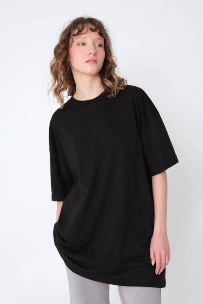 Addax Kadın Siyah Oversize Tişört P0731 - G6 - K7 ADX-0000020596 - 4