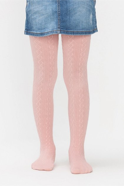 Girl's Antique Pink Color Knitwear Self Patterned Thick Pantyhose School Socks