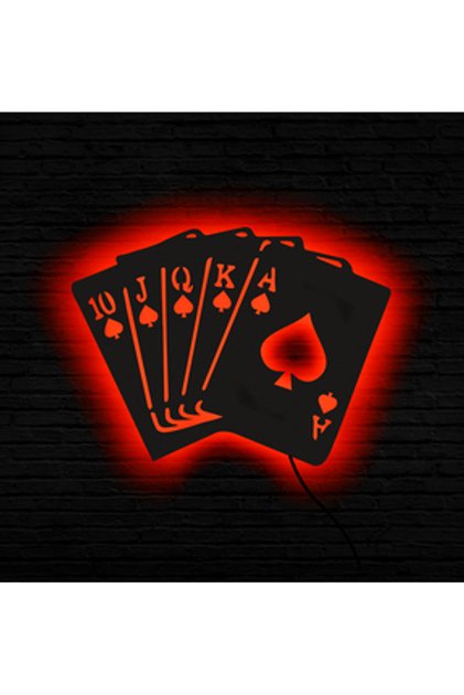 Ledli Tablo,Işıklı Tabela, Led Şeritli Poker Kartları,Duvar Aksesuarı Ahşap Tablo,Dekoratif Tablo