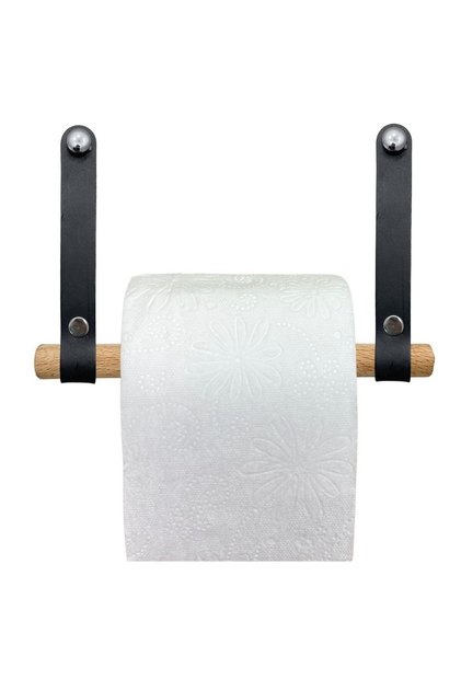 Decorative Genuine Leather and Wood - Wc Toilet Paper Holder with Practical Paper Hanger Napkin