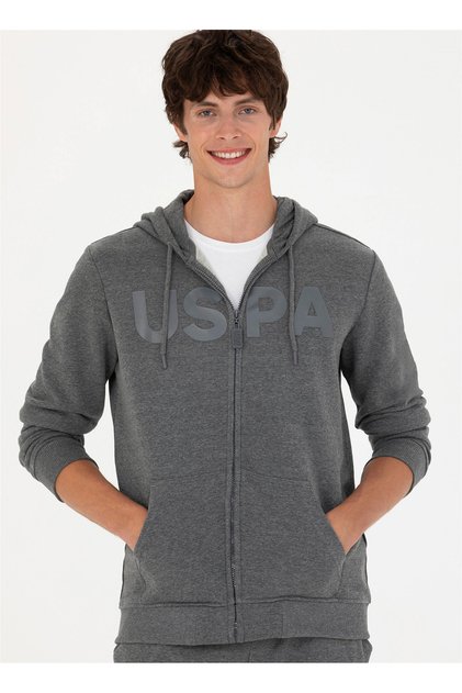 BASE. Polo Assn. Hooded Collar Anthracite Melange Men's Sweatshirt GARENSK023