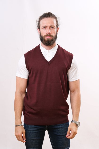 Woolen Sleeveless Knitwear Sweater - Claret Red
