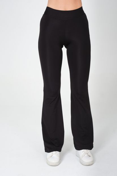 Md1 Collection Kadın Esnek Kumaş Siyah Ispanyol Paça Pantolon - 1