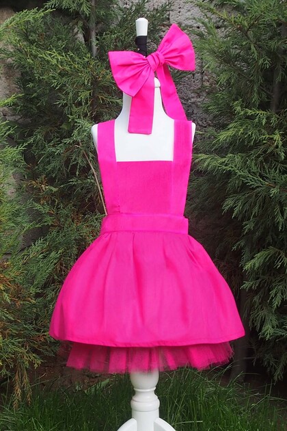 Fuchsia Girl's Tutu Dress Bandana Set 1-10 Years Old Birthday Dress