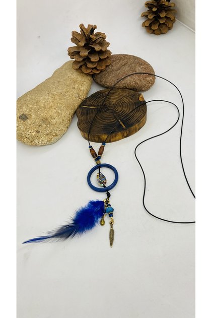 Handmade Wooden Ring Feather Women's Long Necklace