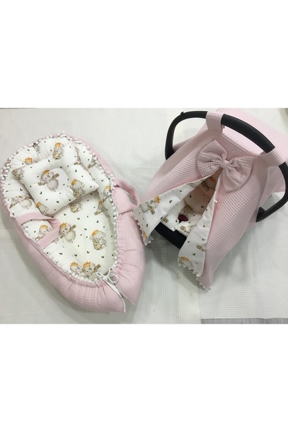 Pembe Puset Örtüsü, Puset Minderi ve Babynest 3'lü Set