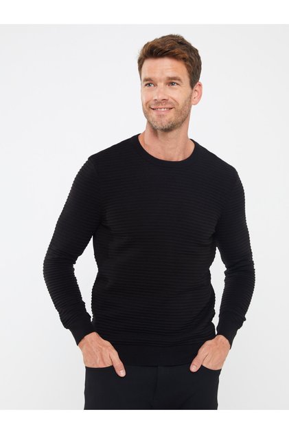 Lcwaikiki Classic New Black Crew Neck Long Sleeve Men's Knitwear Sweater (W3)