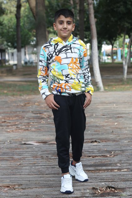 Full patterned hooded boy tracksuit set for ages 7-14