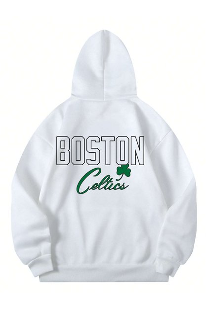 Φούτερ με κουκούλα Boston με πολύχρωμη στάμπα, λευκό