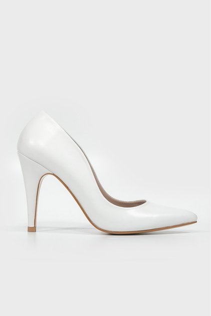 WOMEN'S WHITE GENUINE LEATHER HEELED STILETTO SHOES, NUMBER 35-40