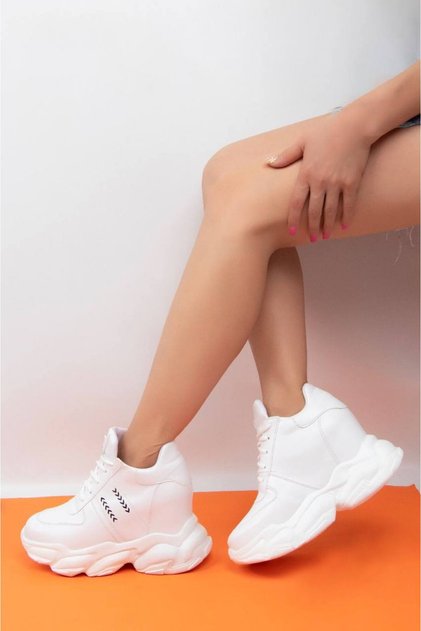 women's white wedge-heeled sneakers