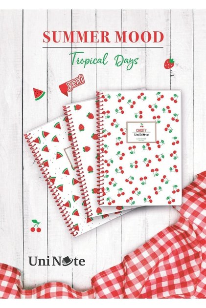 Uni Note Summer Mood A4 72 Yaprak Kareli Plastik Kapak Spiralli Defter