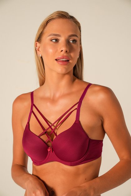 Burgundy Unassisted Cross String Bra