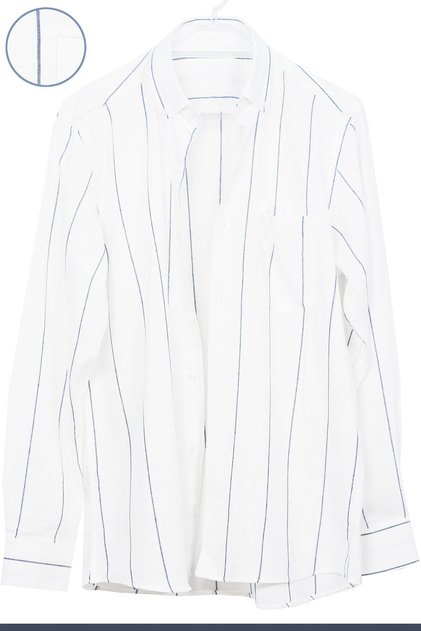 Men's White - Navy Blue Striped Long Sleeve Buttoned Collar Classic Cut Shirt