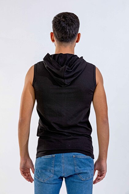 Raf Coll Unisex Baskılı Kapşonlu Kolsuz Siyah T-shirt - 3