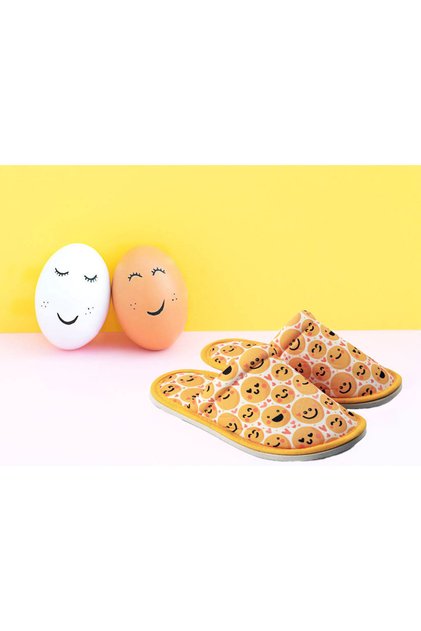 Unisex White Emoji Patterned Soft Sole Home Slippers