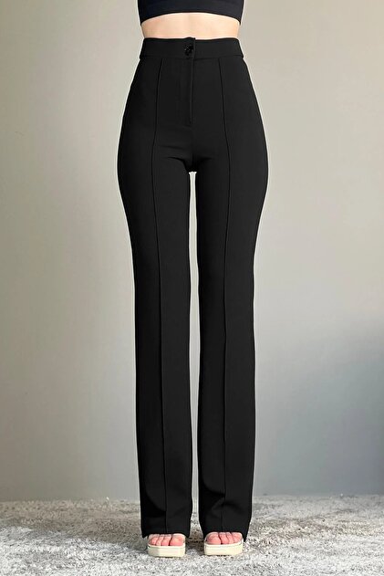 NET OF NOT Ellegant New Season Black High Waist Ribbed Stitching Gathering Palazzo Women's Trousers- Trendyol NET OF NOT Ellegant New Season Black High Waist Ribbed Stitching Gathering Palazzo Women's Trousers- Trendyol