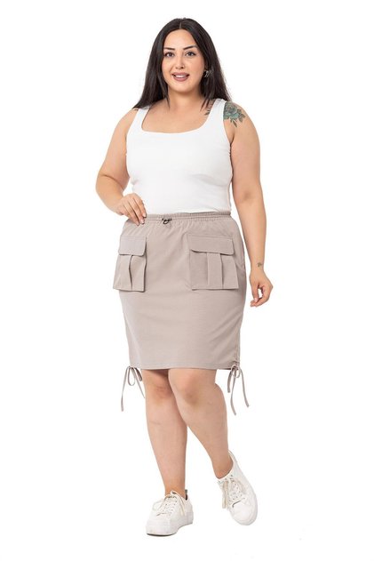 Large Size Gather Detailed Parachute Mini Jewelled Skirt