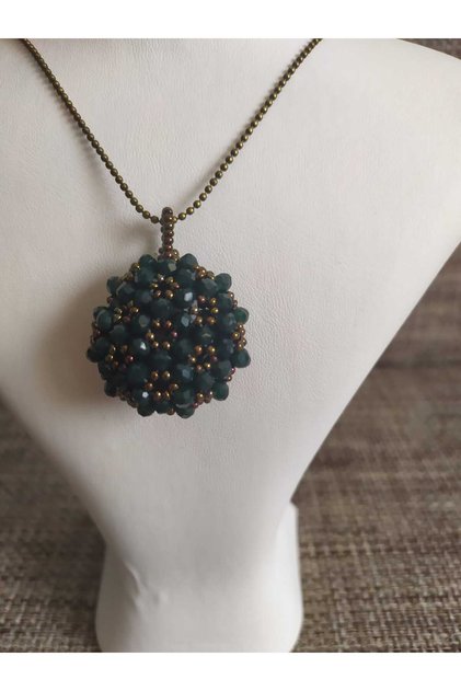 Large Cevşen Necklace with Antique Chain / Handmade Crystal Bead Knitted /