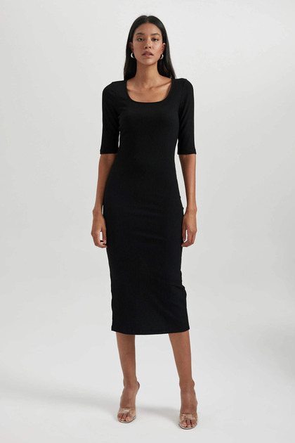 strapless open back dress Ribbed Knit Square Neck Bodycon Sweater Dress – Charming Charlie
