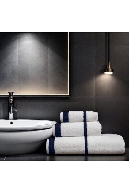 Penye Banyo Havlu Takımı 3lü Set 30x50 50x90 90x150 Beyaz / Lacivert