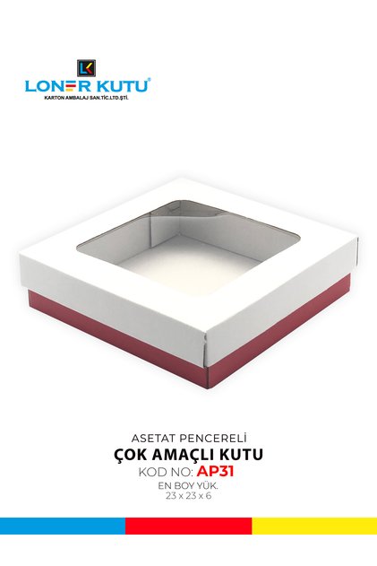 23x23x6 Pencere Kapaklı Hediyelik Kutu Kargo Kutusu Çok Amaçlı Kutu Kraft Kutu Eşya Kutusu (10 Adet)