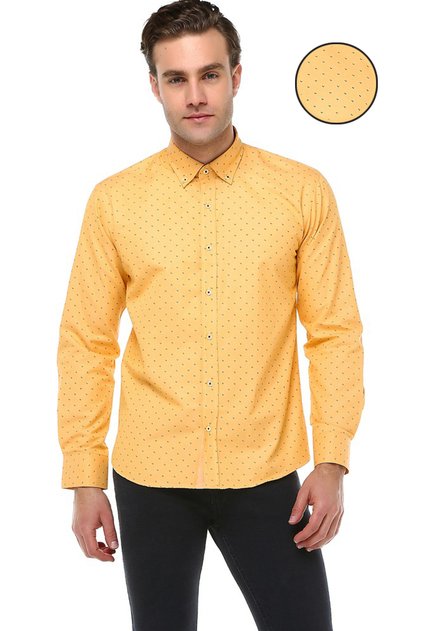 Men's Yellow Slim Fit Printed Long Sleeve Shirt