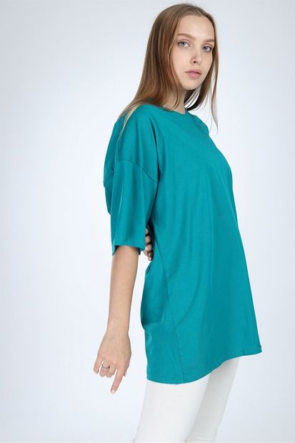 Millionaire Kadın Petrol Yeşili Kurt Baskılı Oversize T-shirt - K20014 - 4