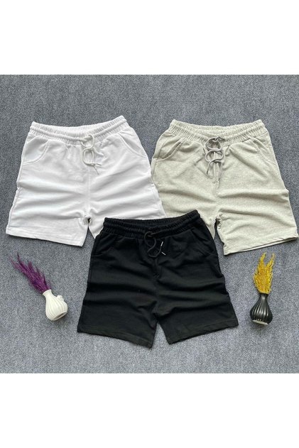 Siyah Beyaz Gri Erkek Regular Fit 3'lü Paket Şort & Bermuda