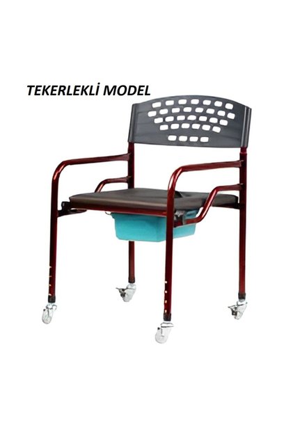 Seyyar Katlanabilir Hasta Yaşlı Tuvalet Sandalyesi Klozetli Tekerlekli Frenli Wc Li Oturak