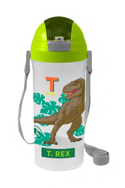 T-Rex 610 Cc Hanging School Water Bottle with Straw - BPA Free