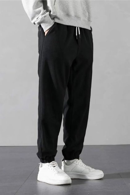 Black Men's Sweatpants Fleece Fabric