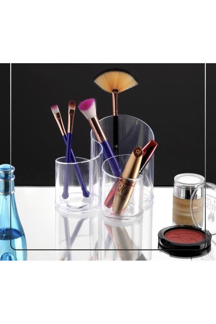 3 Compartments Crystal Brush Rimel Pen Lipstick Stand Makeup Cosmetic Organizer Organizer