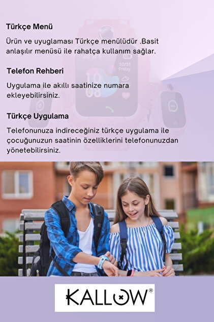 Kallow Z10 Sim Kart Girişli Akıllı Çocuk Takip Saati Uzaktan Dinleme Özellikli Türkçe Menü Mor - 4