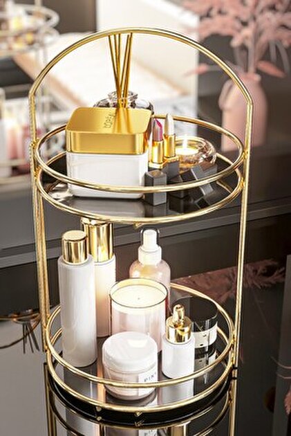 Edora Home 2'li Gold Banyo Organizer Seti, İki Katlı ve Tek Katlı