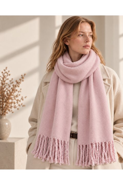 Northia Lova Kadın Oversize Atkı Şal Yumuşak Dokulu Püsküllü Kışlık Omuz Şalı 45x200