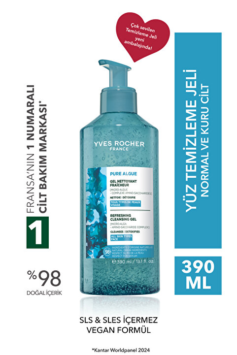 Yves Rocher Antioksidan Yüz Yıkama Jeli-Normal ve Kuru Cilt-Pure Algue Nemlendirici  Botanik Kompleks 390ml