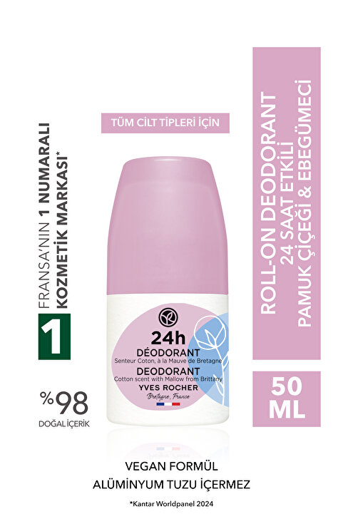 Yves Rocher Ter Kokusu Önleyici 24 Saat Etkili Kadın Roll-On Deodorant- Pamuk Çiçeği&Ebegümeci-56315