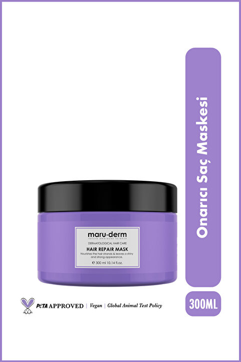 Maru.Derm Saç Maskesi | Saç Onarıcı Saç Maskesi 300 ml | Yıpranmış Zayıf Saçlar | Vegan