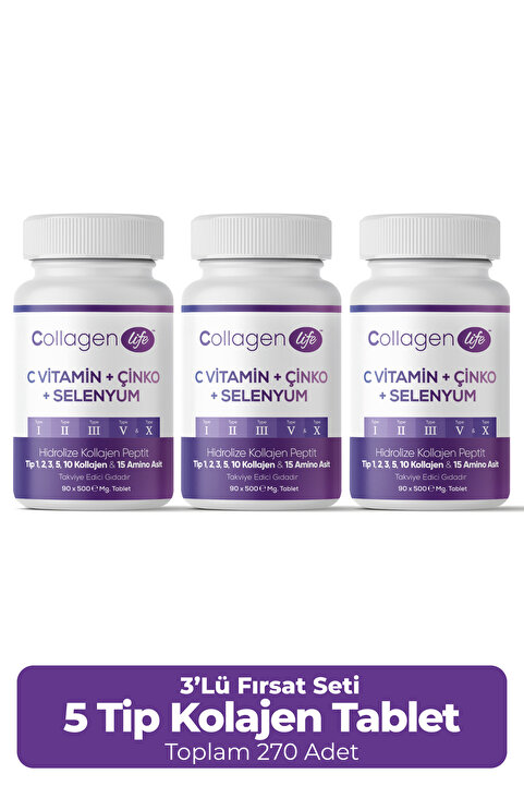 Collagen Life 5 Tip Kolajen 90 Tablet X 3 Adet