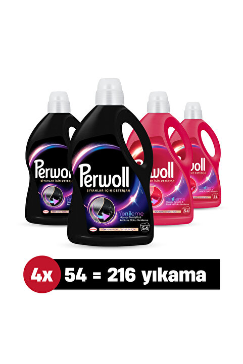 Perwoll Yenileme & Hassas Çamaşır Deterjanı 2970ml 4'lü set Siyahlar X2, Renkliler X2