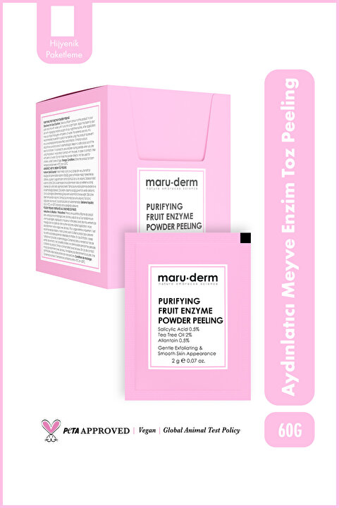Maru.Derm Arındırıcı Meyve Enzim Toz Peeling 60 G (Salisilik Asit 0.5% + Çay Ağacı Yağı 2% + Allantoin 0.5%)