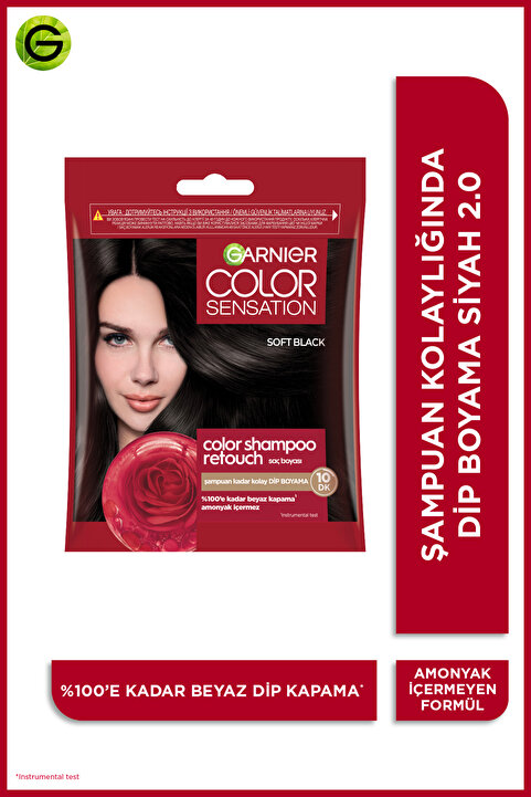 Garnier Color Shampoo Retouch Şampuan Kolaylığında Dip Boyası, Siyah 2.0, Vegan&Cruelty Free, Amonyaksız