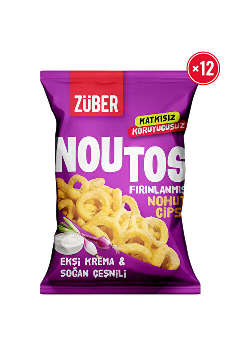 Züber Noutos Ekşi Krema ve Soğan Çeşnili Fırınlanmış Nohut Cipsi 55g x 12 Adet