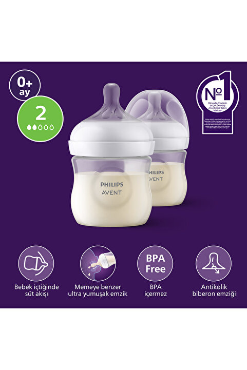 Philips Avent Doğal Tepkili PP 2'li Biberon Seti, 125ml, 0+ Ay, SCY900/02