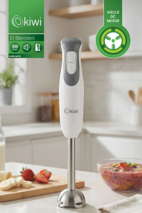 Kiwi KHB-4416 Paslanmaz Çelik Bıçaklı El Blenderi | 350 Watt & Sessiz Motor & 2 Hız Ayarı