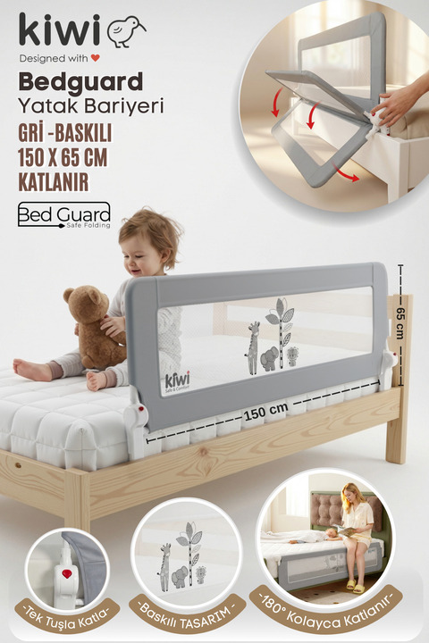 Kiwi Çocuk Yatak Koruyucu Bariyeri ve Yatak Korkuluğu, Ekstra Dolgulu Kumaş Bed Guard