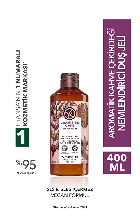 Yves Rocher Duş Jeli - Nemlendirici Aromatik Kahve Çekirdeği - SLS,SLES İçermez,Vegan-400ml