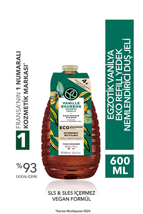 Yves Rocher Eko Refill Yedek Duş Jeli-Nemlendirici Egzotik Vanilya- SLS,SLES İçermez,Vegan- 600ml