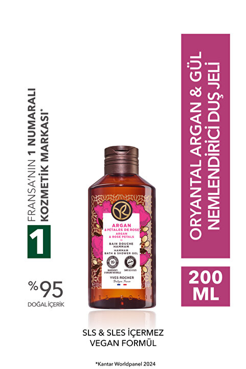 Yves Rocher Duş Jeli - Nemlendirici Oryantal Argan ve Gül - SLS,SLES İçermez,Vegan-200ml